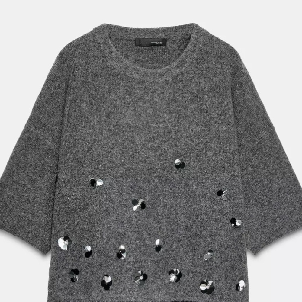Zara NWT gray knit sweater with sequins - Picture 2 of 8
